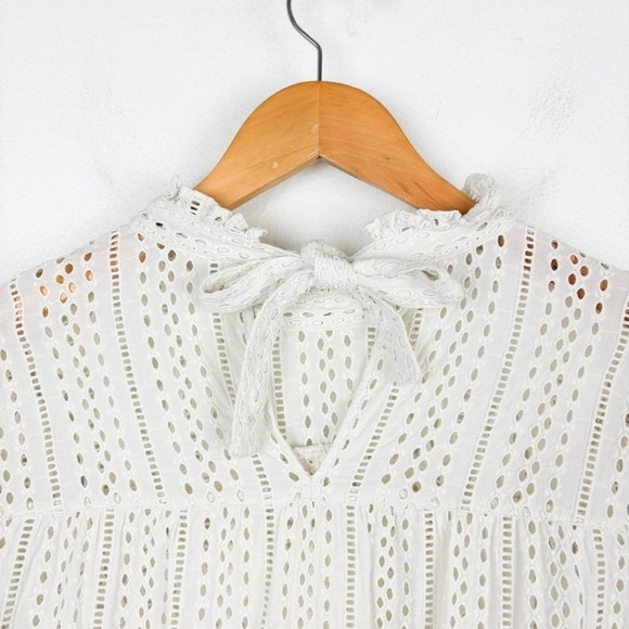 Madewell Ivory Eyelet Lace Mockneck Blouse Sz M - Picture 6 of 10